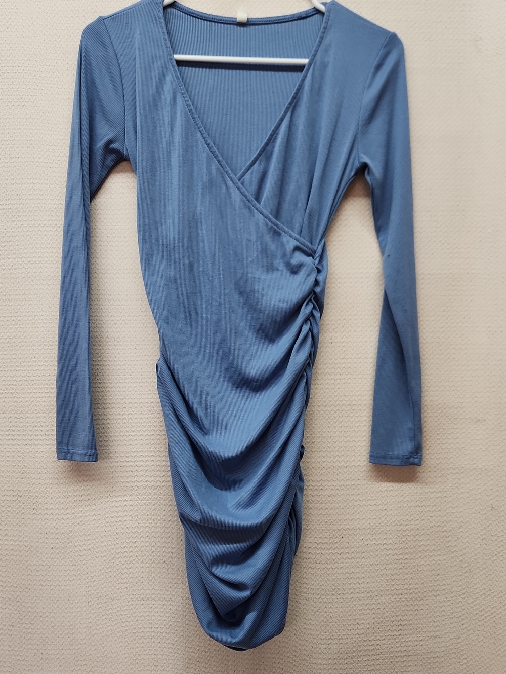 Pinkblush Slate Blue Ruched Wrap-Front Long Sleeve Dress